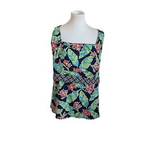 Lands End 2W Women's Modest Square Neck  Tankini Size 24W